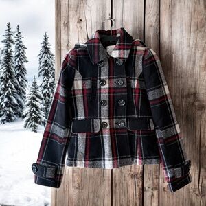 Urban Behavior Black & Red & White Plaid Winter jacket